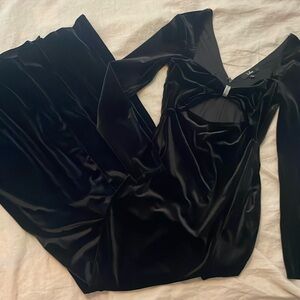 Lulus Black Velvet Cutout Dress - Size Large